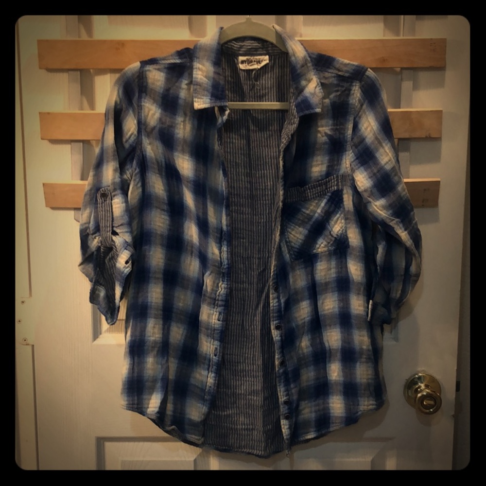 Vintage look Blue Plaid Button Shirt